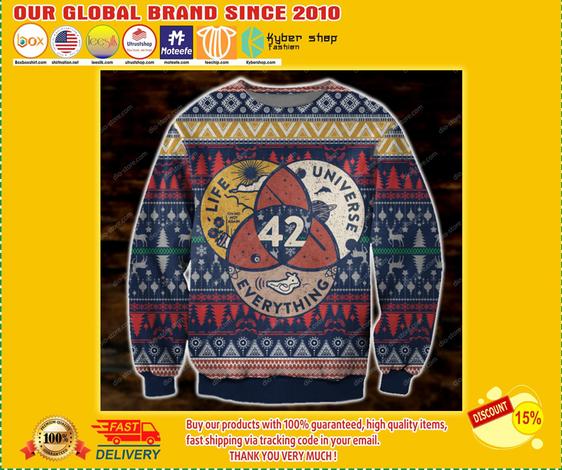 LIFE THE UNIVERSE AND EVERYTHING 42 UGLY CHRISTMAS SWEATER