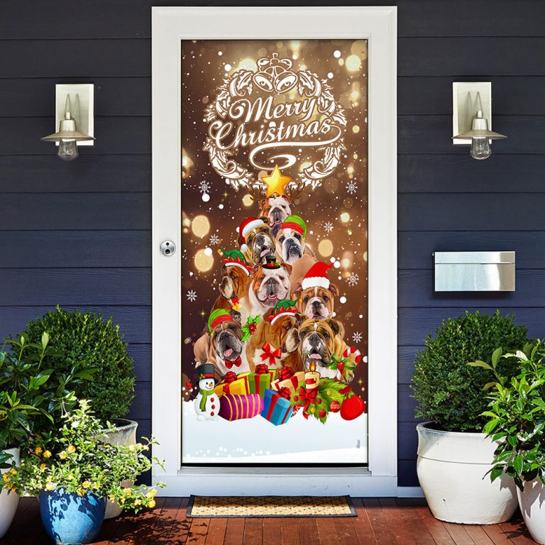 Merry Christmas Bulldog Christmas Tree Door Cover