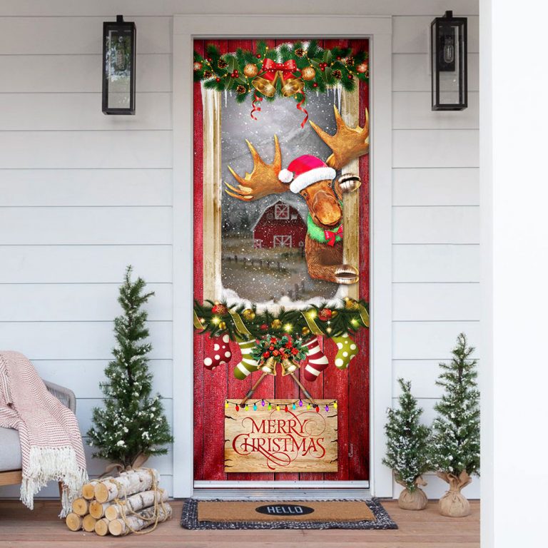 Merry Christmas Moose Door Cover