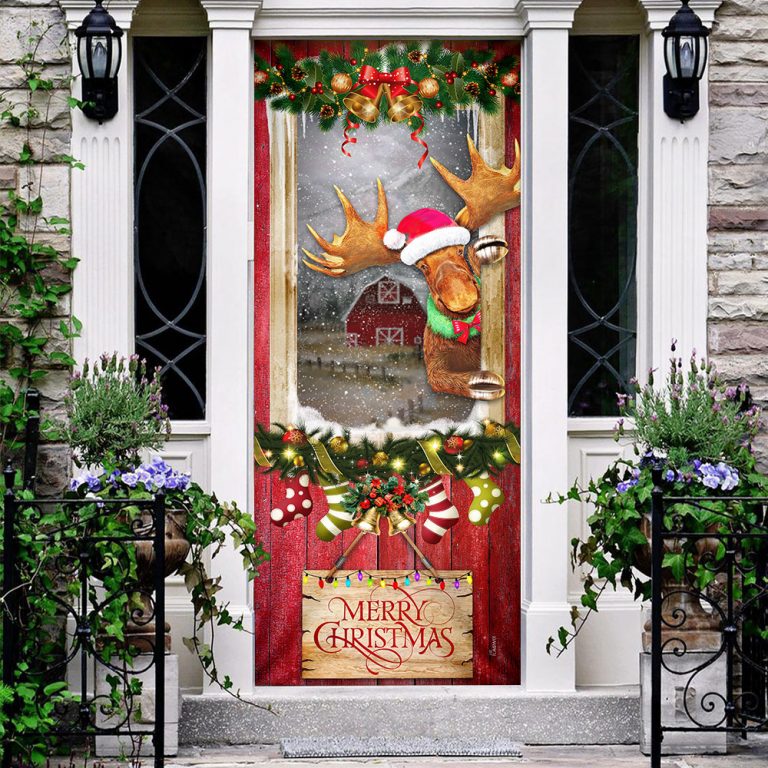 Merry Christmas Moose Door Cover