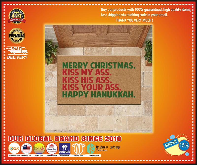 Merry christmas kiss my ass kiss his ass kiss your ass happy anukkah doormat 4