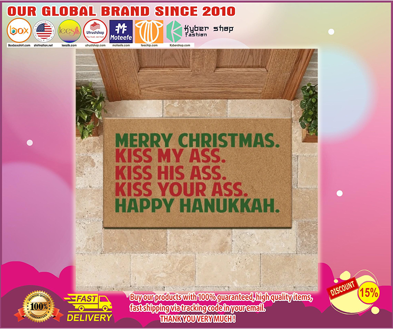 Merry christmas kiss my ass kiss his ass kiss your ass happy anukkah doormat 2