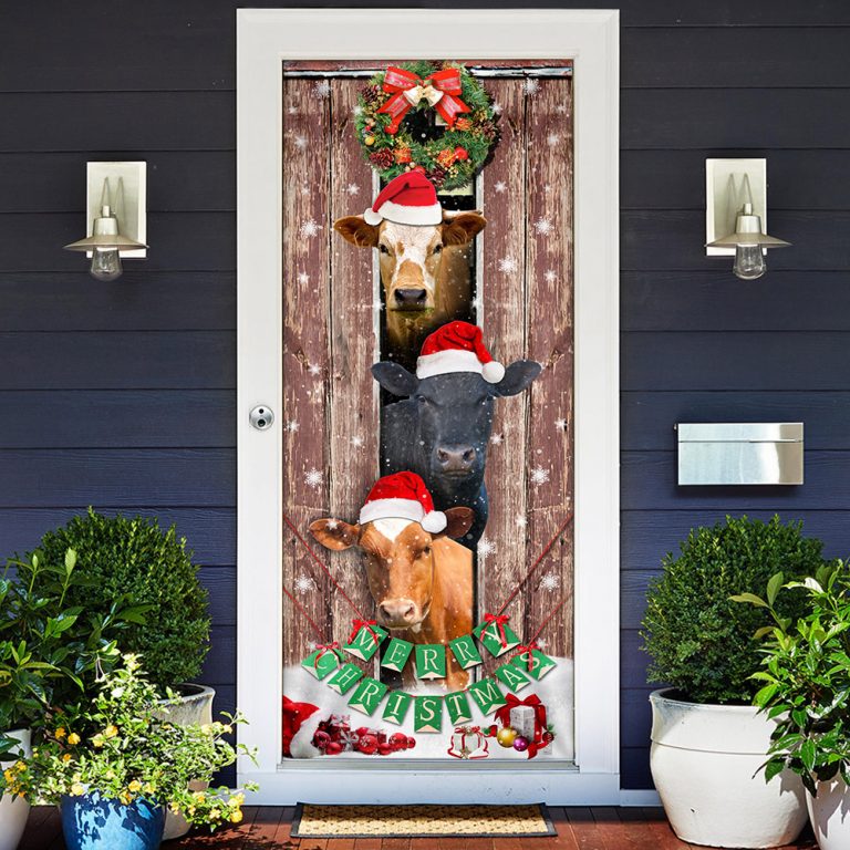 Moo-ry Christmas Cow Door Cover