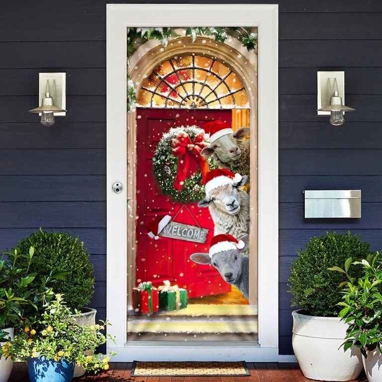 Sheep cattle merry christmas door cover