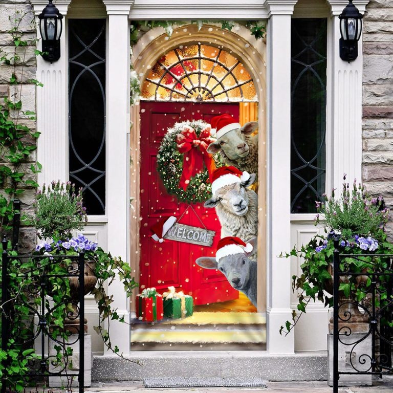 Sheep cattle merry christmas door cover