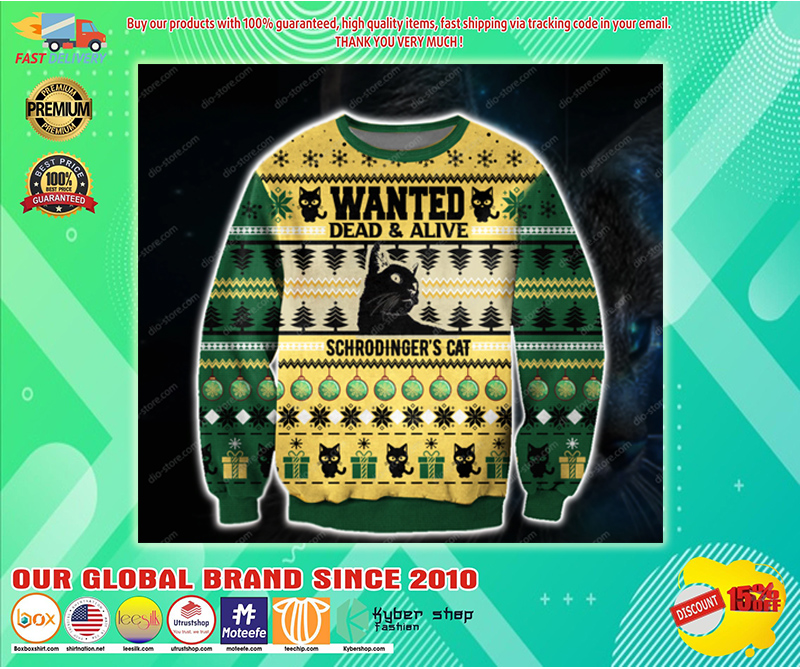 WANTED DEAD & ALIVE SCHRODINGER'S CAT UGLY CHRISTMAS SWEATER