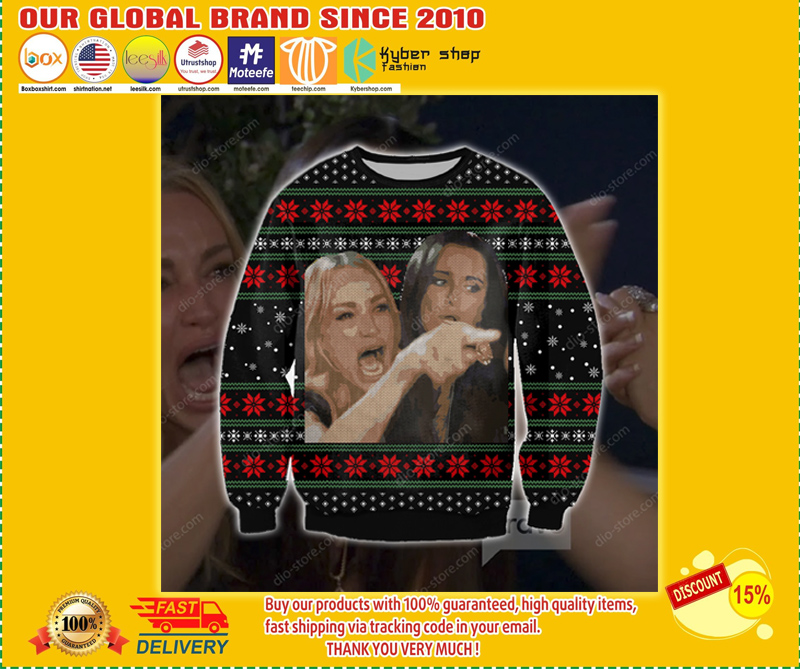 WOMAN YELLING AT A CAT UGLY CHRISTMAS SWEATER