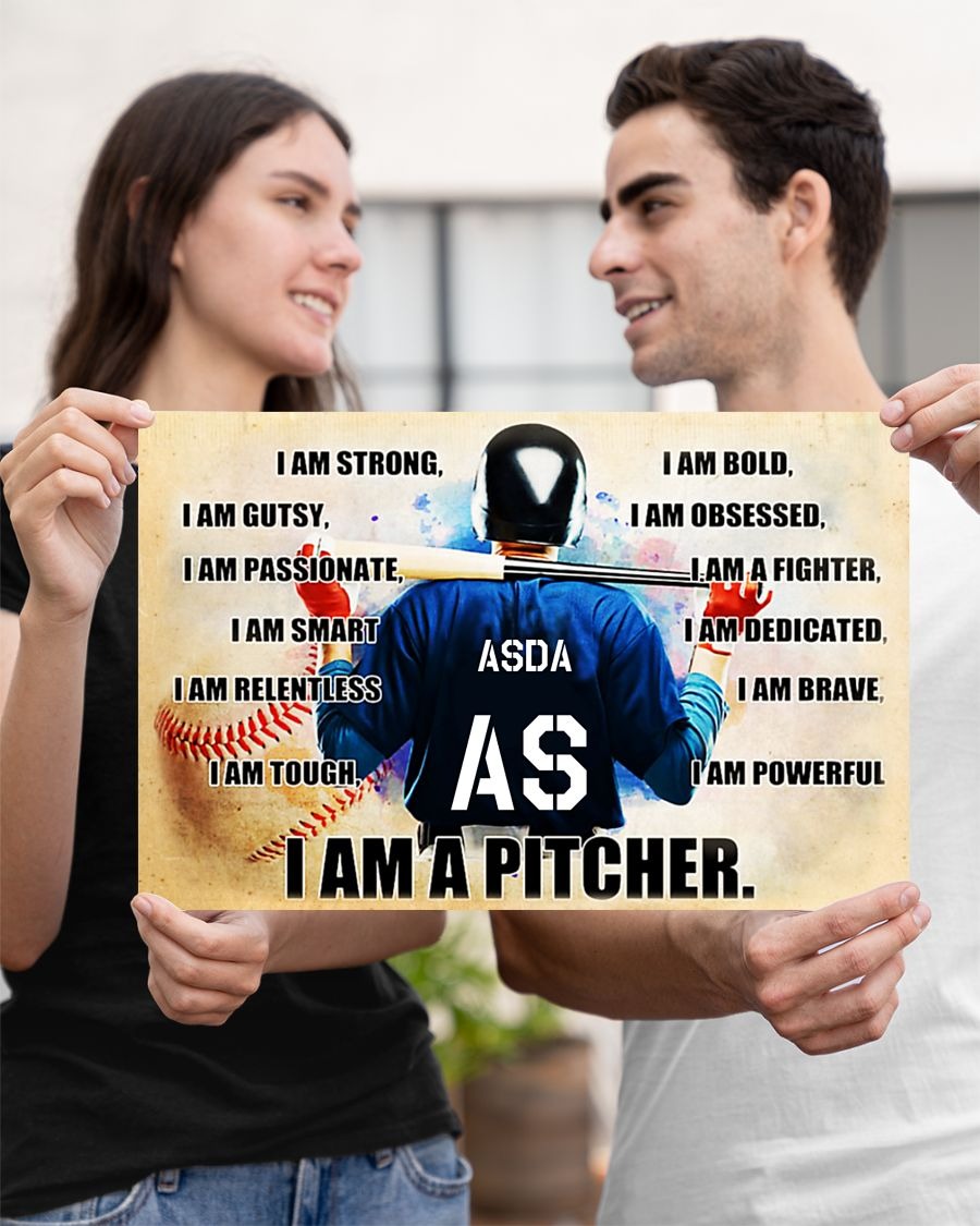 Baseball I am pitcher custom name and number poster