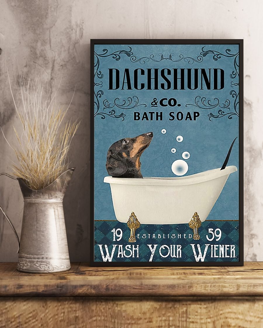 Dachshund and bath soap poster