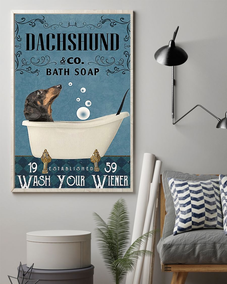 Dachshund and bath soap poster