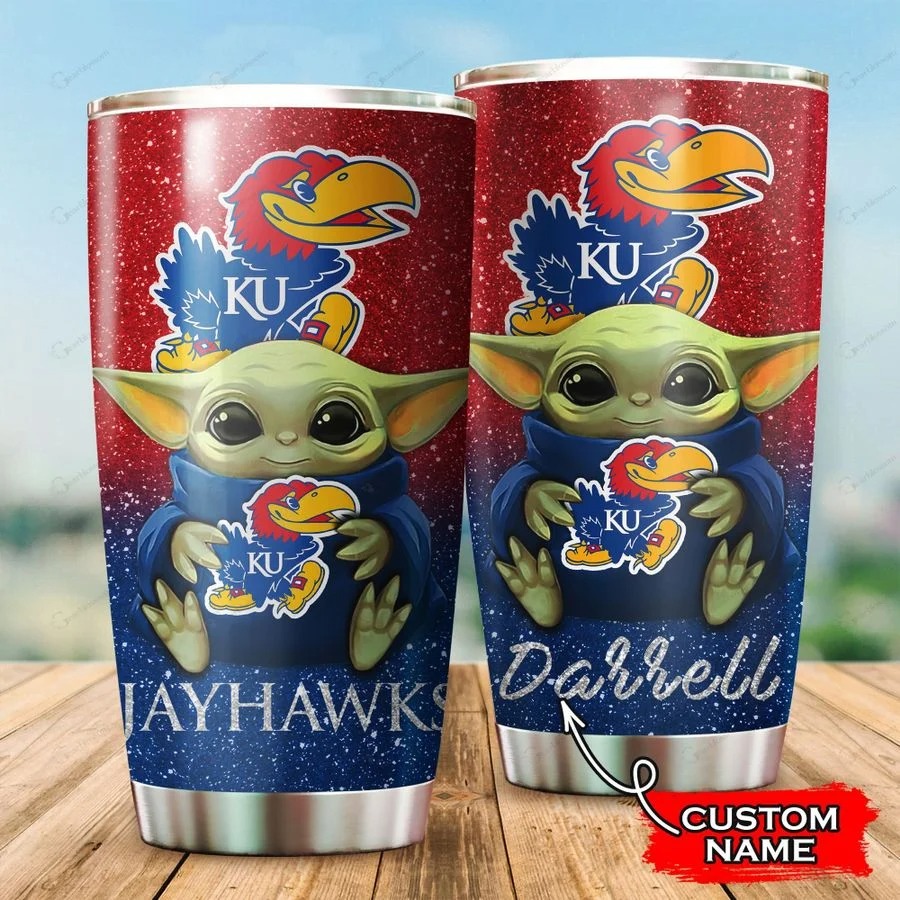 Kansas Jayhawks Baby Yoda Custom Name Tumbler