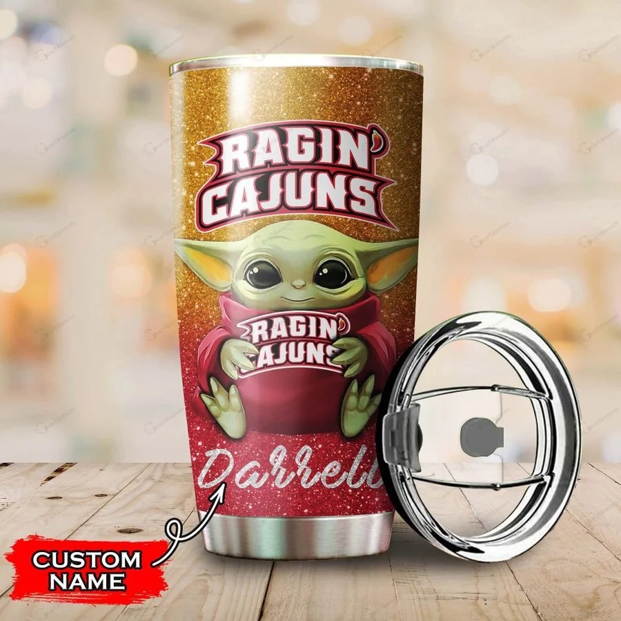 Louisiana Ragin' Cajuns Baby Yoda Custom Name Tumbler