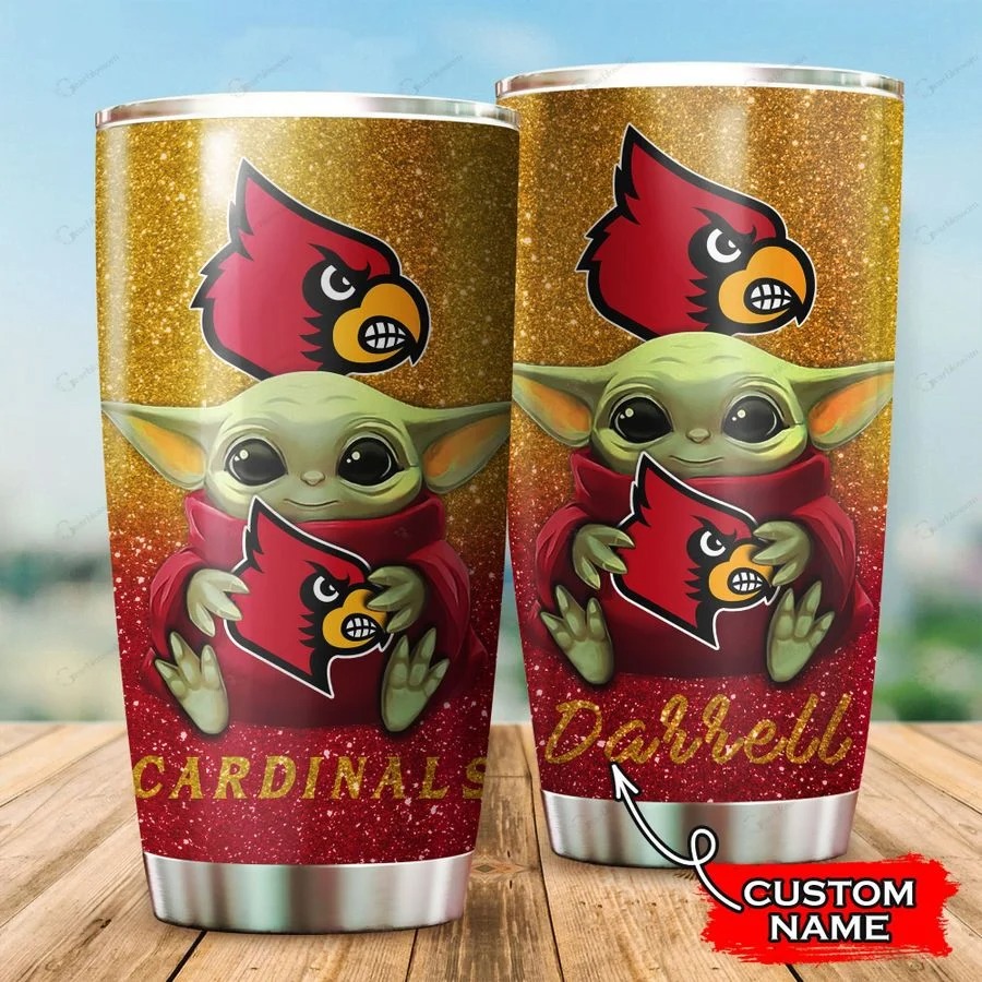 Louisville Cardinals Baby Yoda Custom Name Tumbler