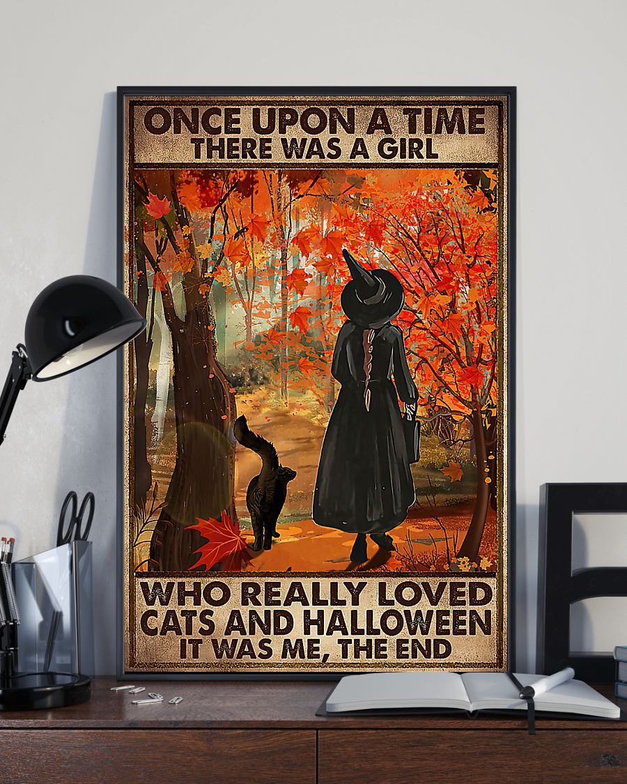 Once upon a time there was a girl who really loved cats and halloween poster