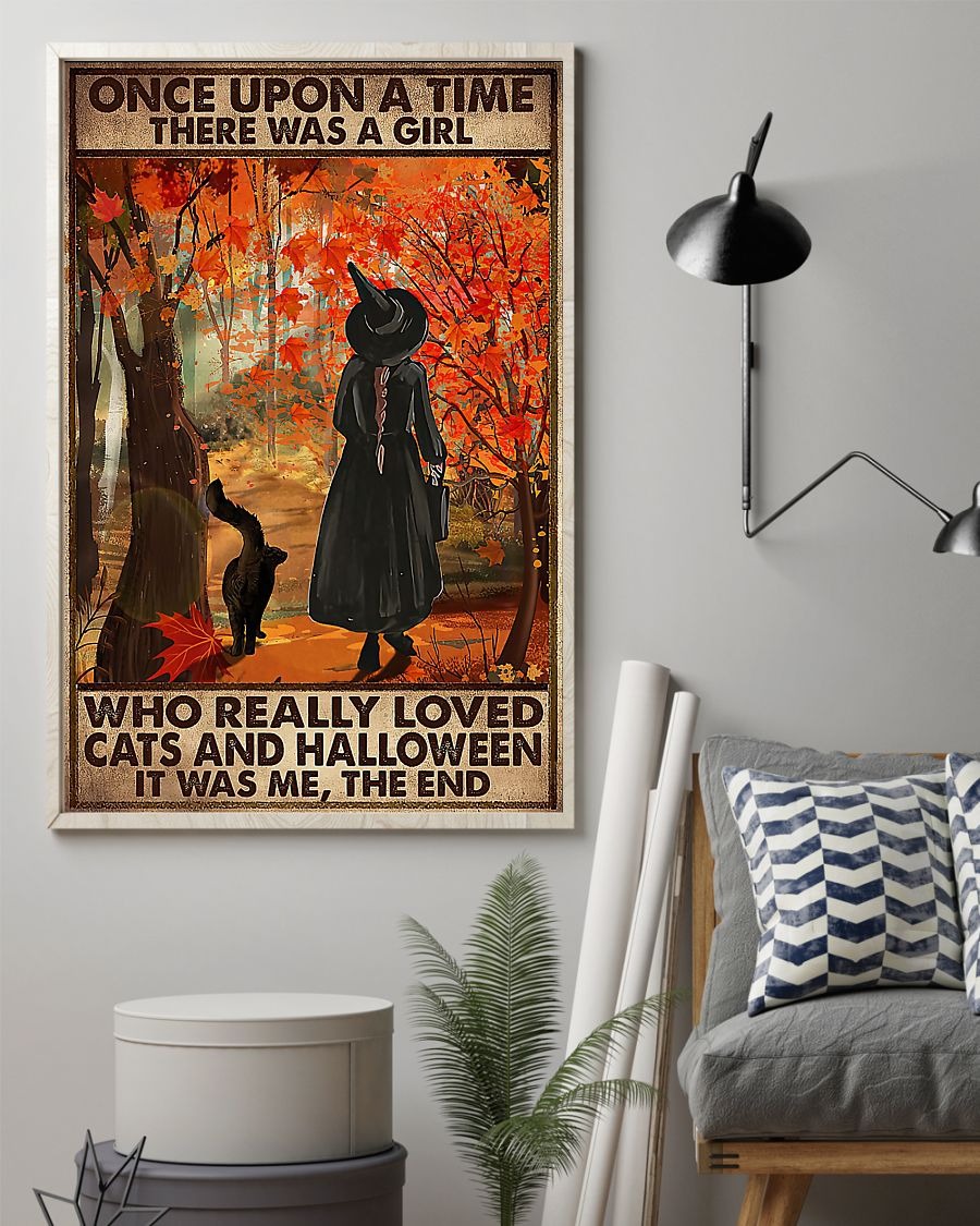 Once upon a time there was a girl who really loved cats and halloween poster