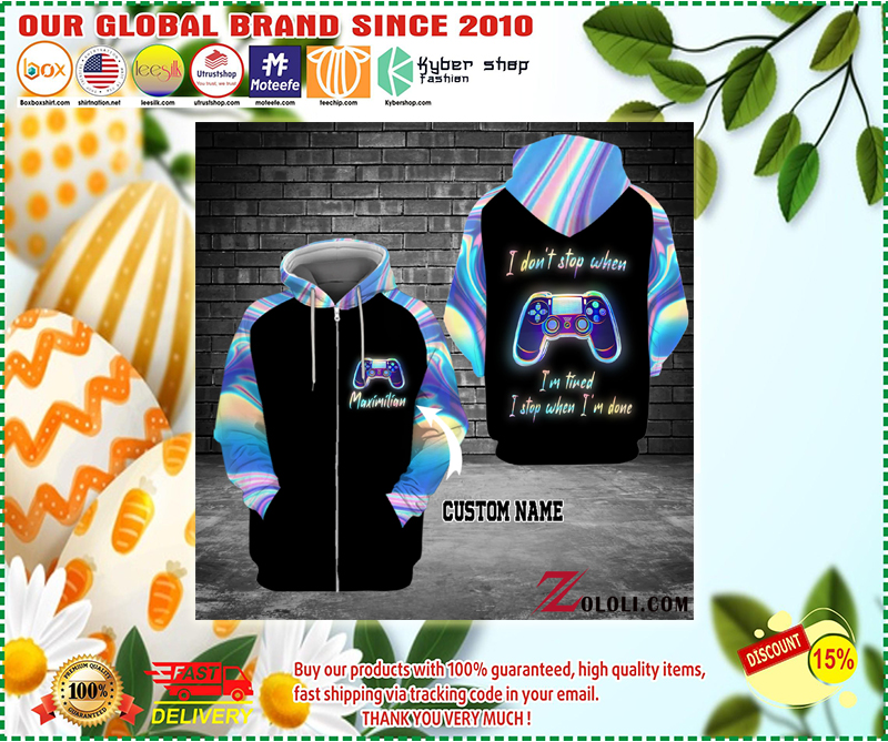 Play Station I don't stop when I'm tired I stop when I'm done custom name 3d hoodie