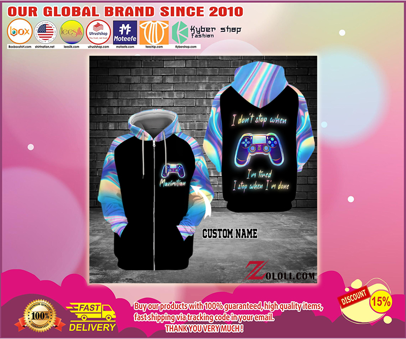 Play Station I don't stop when I'm tired I stop when I'm done custom name 3d hoodie