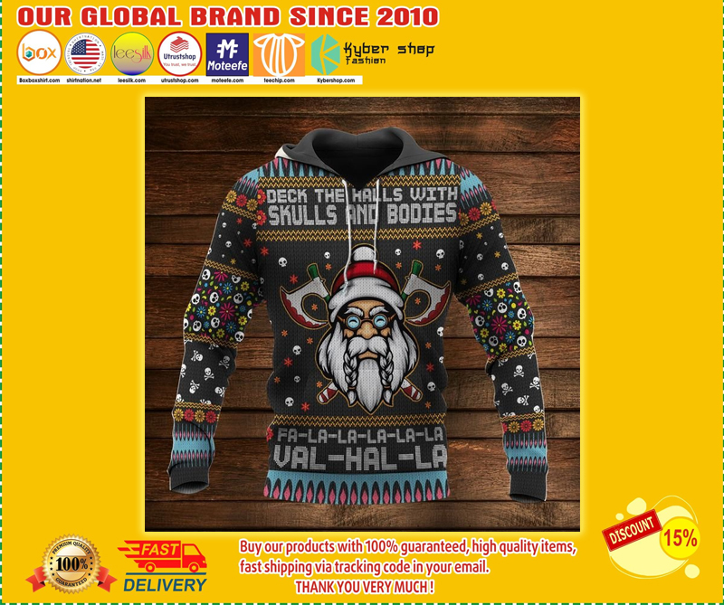 Viking deck the halls with skuls and bodies 3d hoodie
