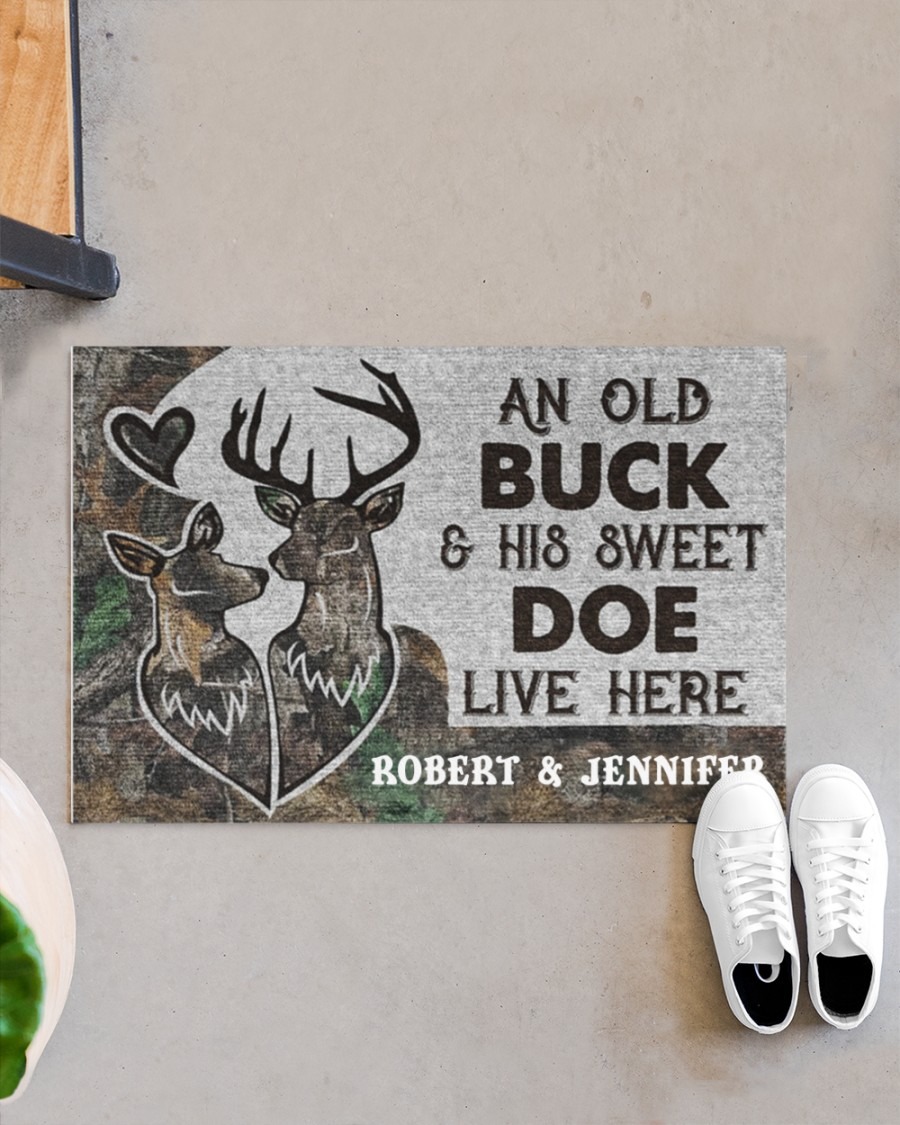 An old buck and his sweet doe live here custom personalized name doormat