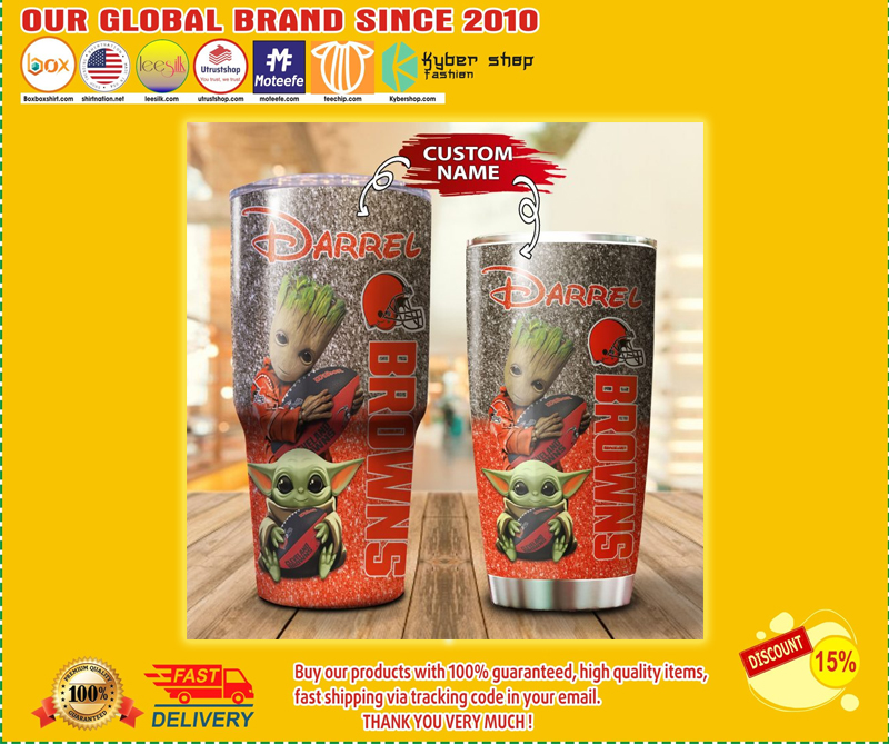Baby Yoda and Groot Cleveland Browns Custom name Tumbler