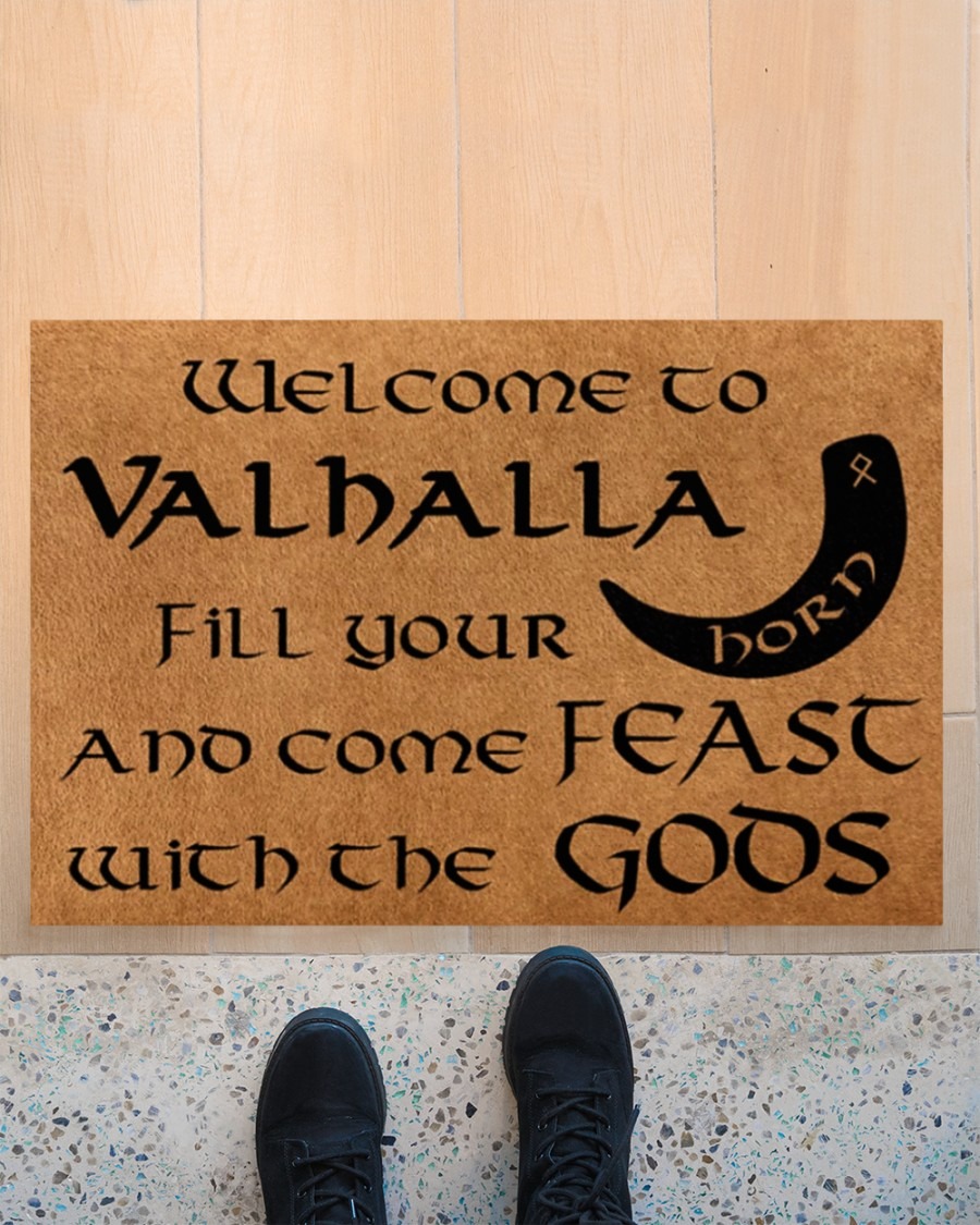 Vikings welcome to valhalla fill your horn doormat