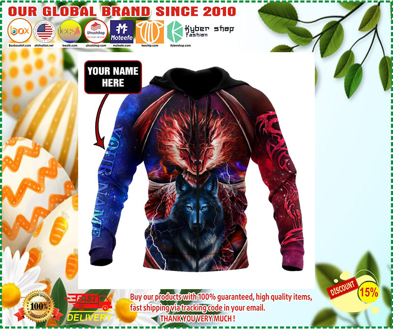 Dragon and wolf 3D custom name hoodie 3