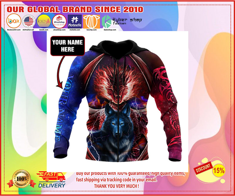 Dragon and wolf 3D custom name hoodie 2