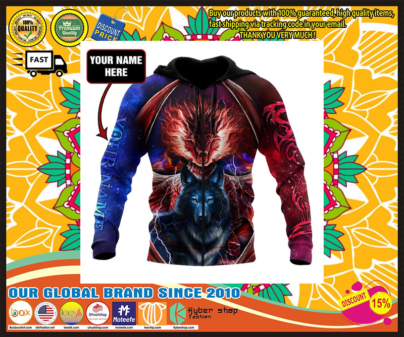Dragon and wolf 3D custom name hoodie