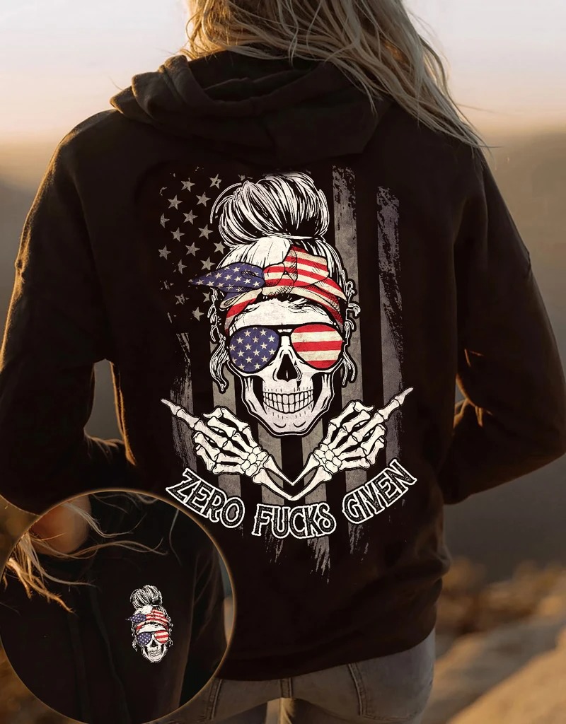 Girl Zero fucks given american 3D hoodie 4