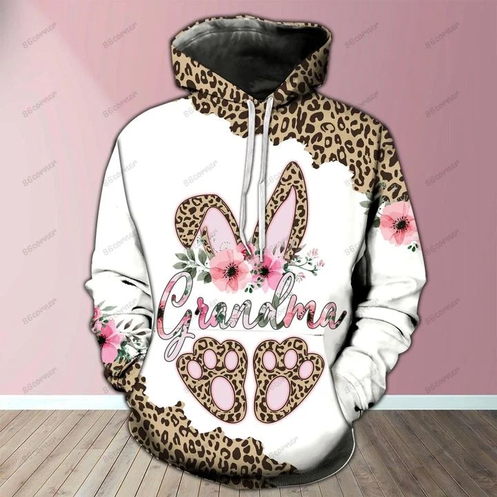 Grandma bunny leopard 3D hoodie and legging 2 1