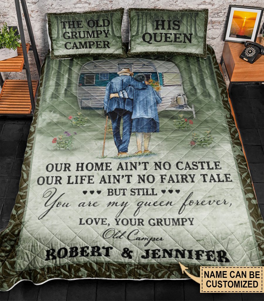 Personalized the old Grumpy camper his queen bedding Our Home Ain't No Castle bedding set 1