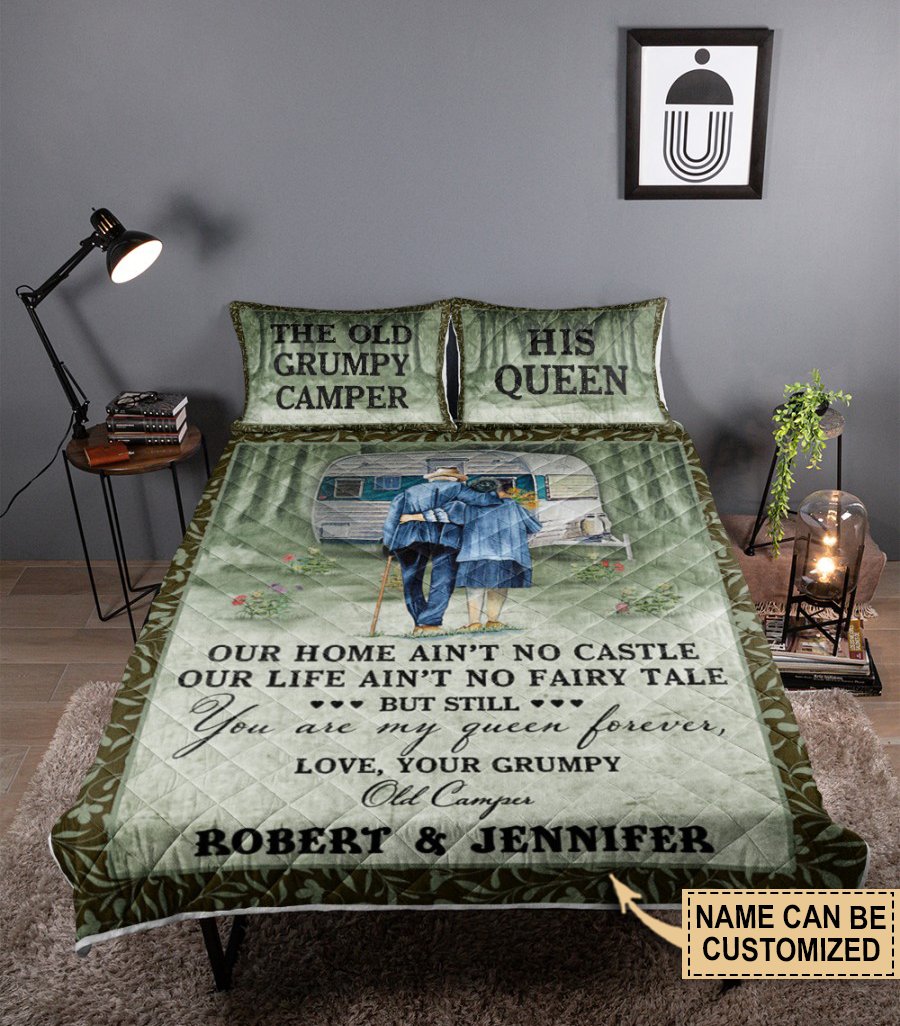 Personalized the old Grumpy camper his queen bedding Our Home Ain't No Castle bedding set 2