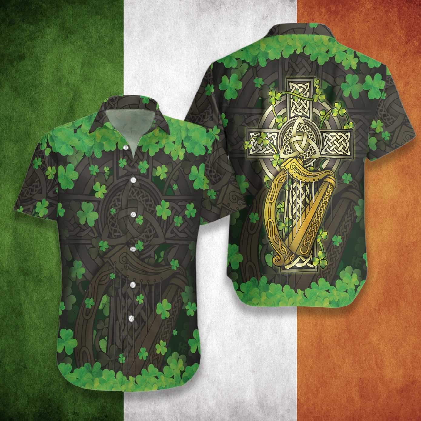 The Celtic Cross Harp Irish Hawaiian shirt 1