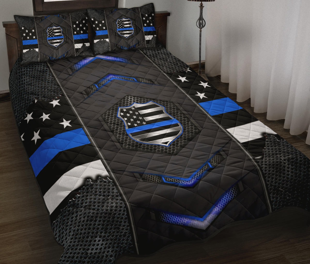 Blue US flag bedding set