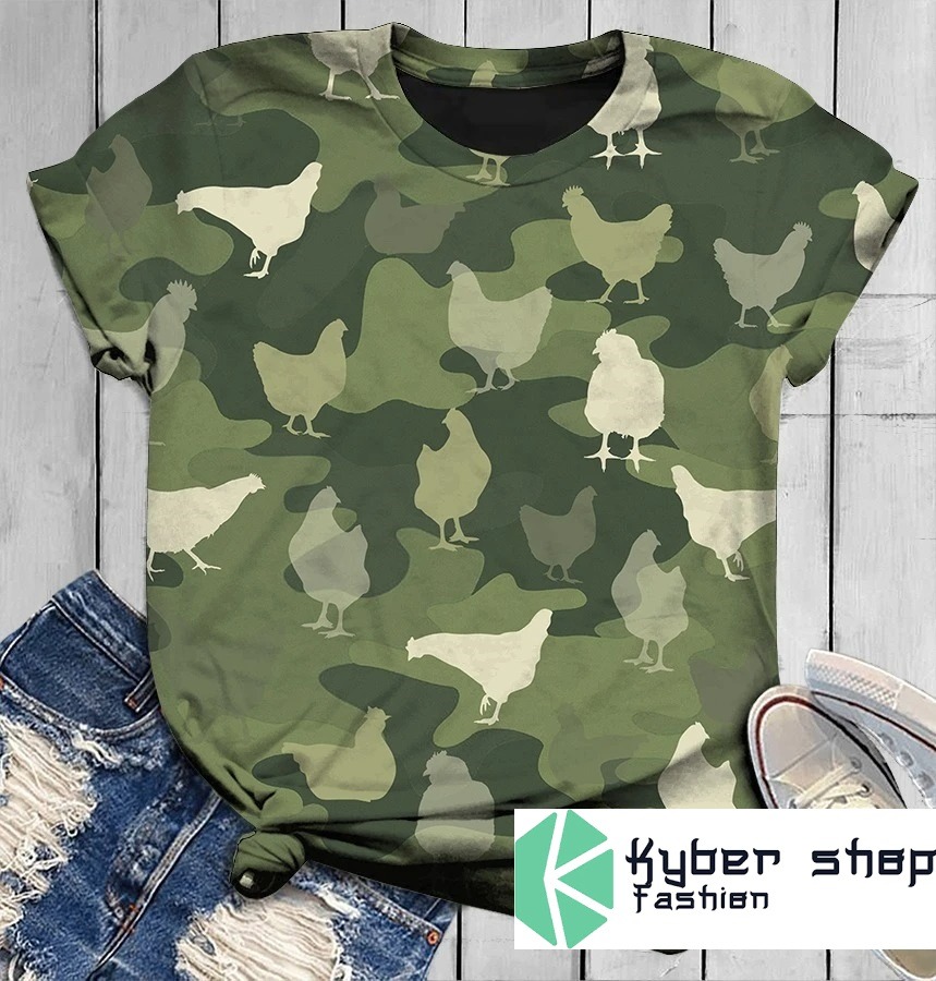 Chicken in green 3D shirt and hoodie