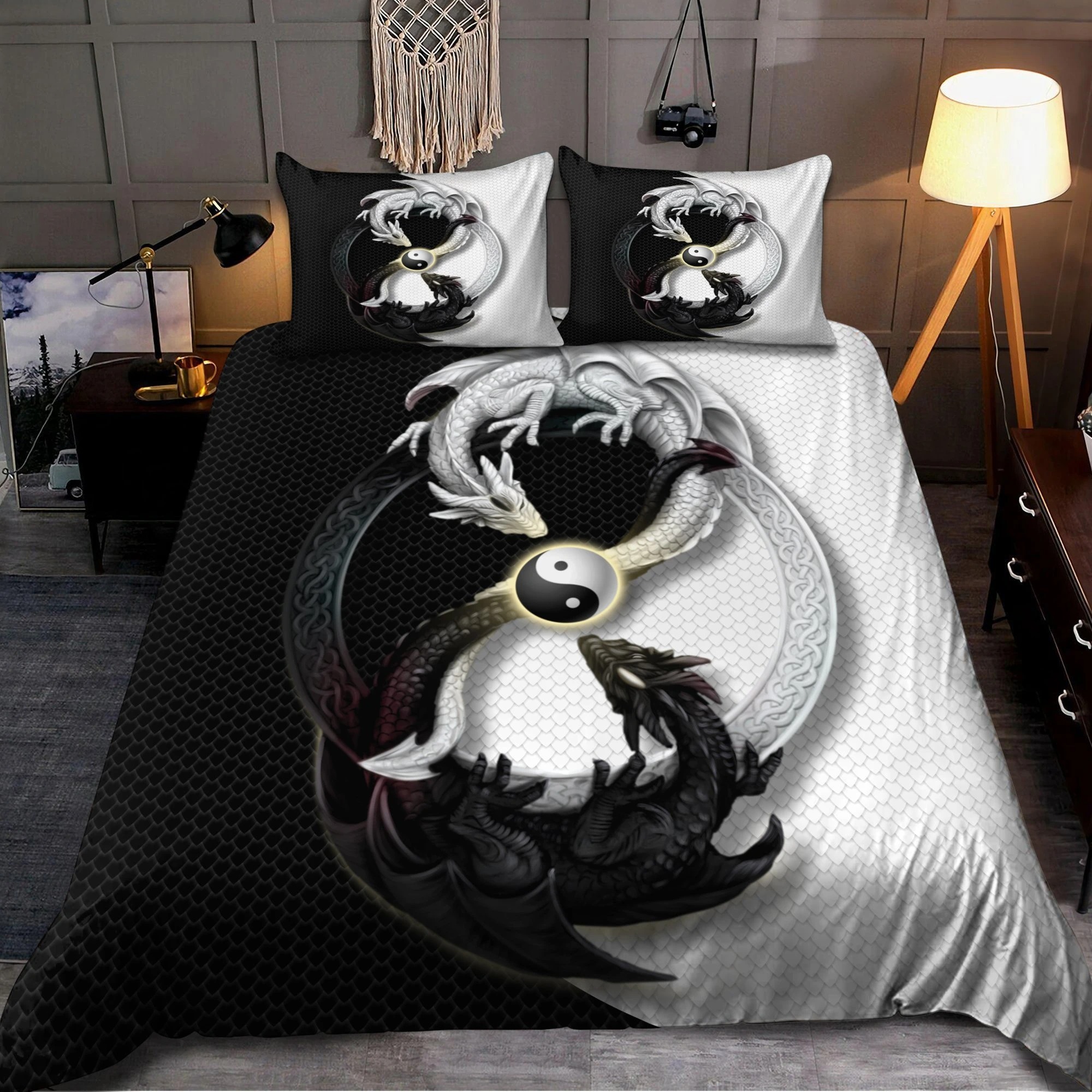 Dragon yin and yang bedding set
