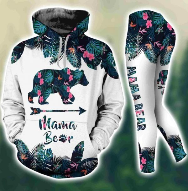 Mama bear tropical leaves 3D hoodie and legging