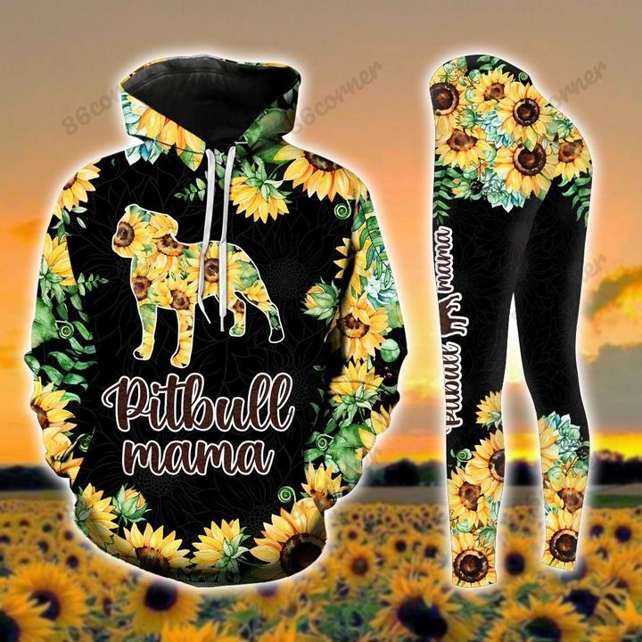 Pitbull mama Sunflower 3D hoodie and legging 5