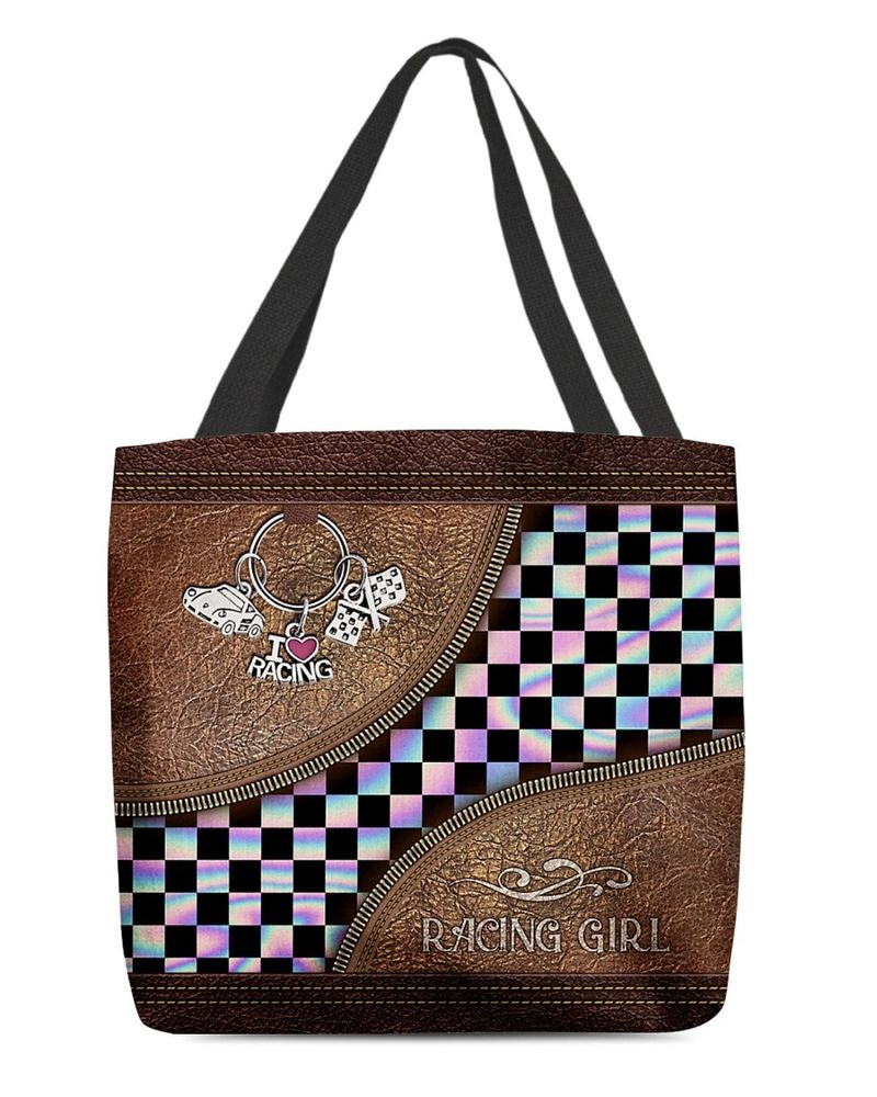 Racing girl leather tote bag