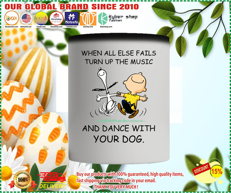 Snoopy and Charlie Brown When all else fails turn up the music and dance with your dog mug 2 1