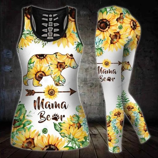 Sunflower and bear mama 3D hoodie and legging 1