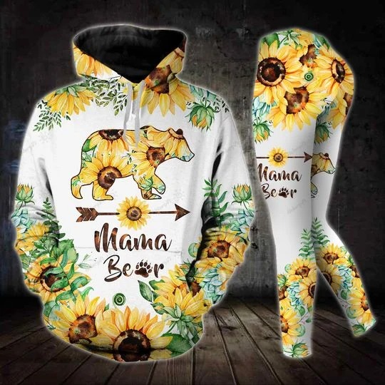 Sunflower and bear mama 3D hoodie and legging