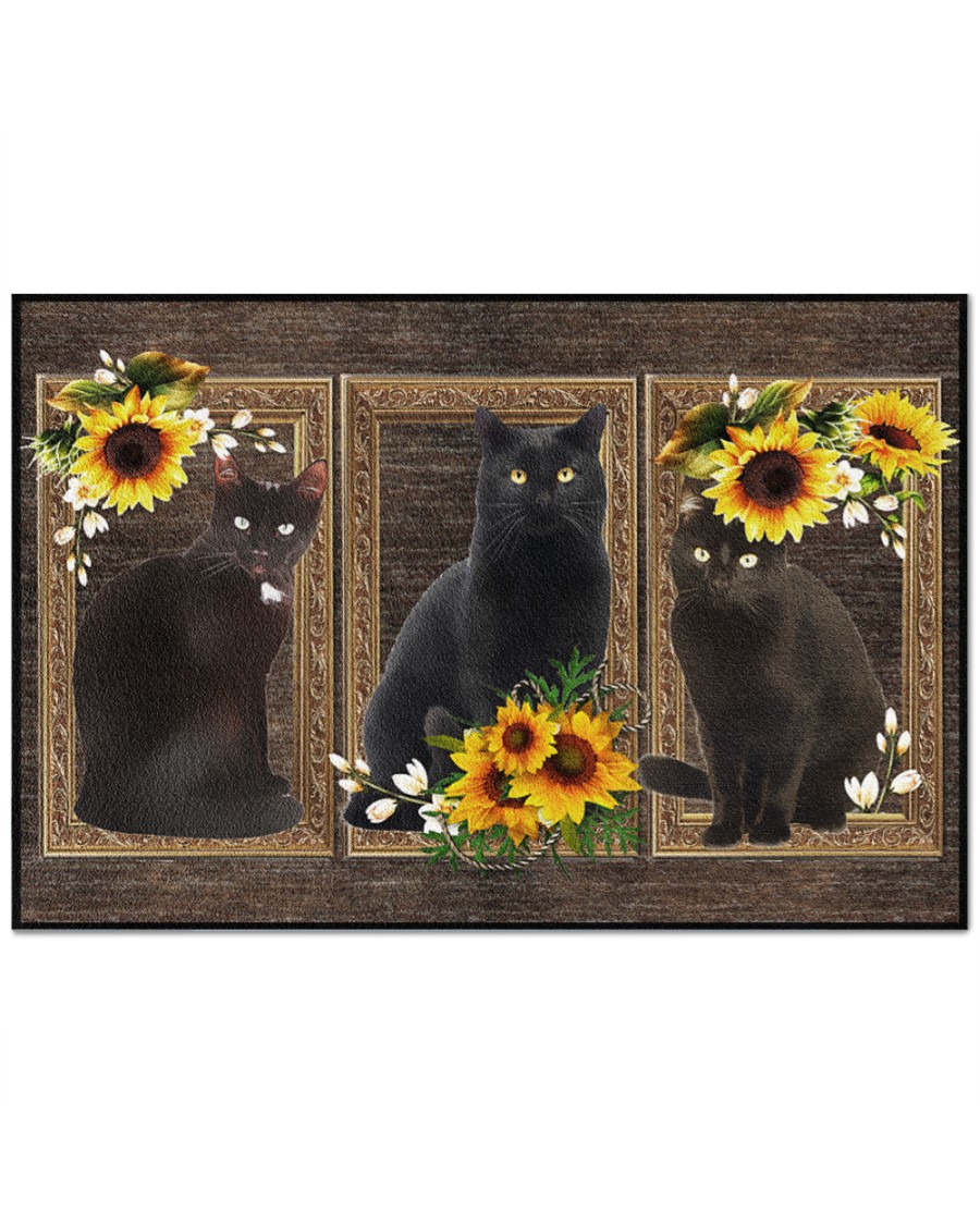 Sunflower black cat doormat