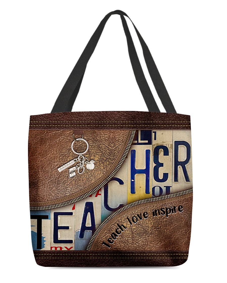 Teacher love inspire leather tote bag