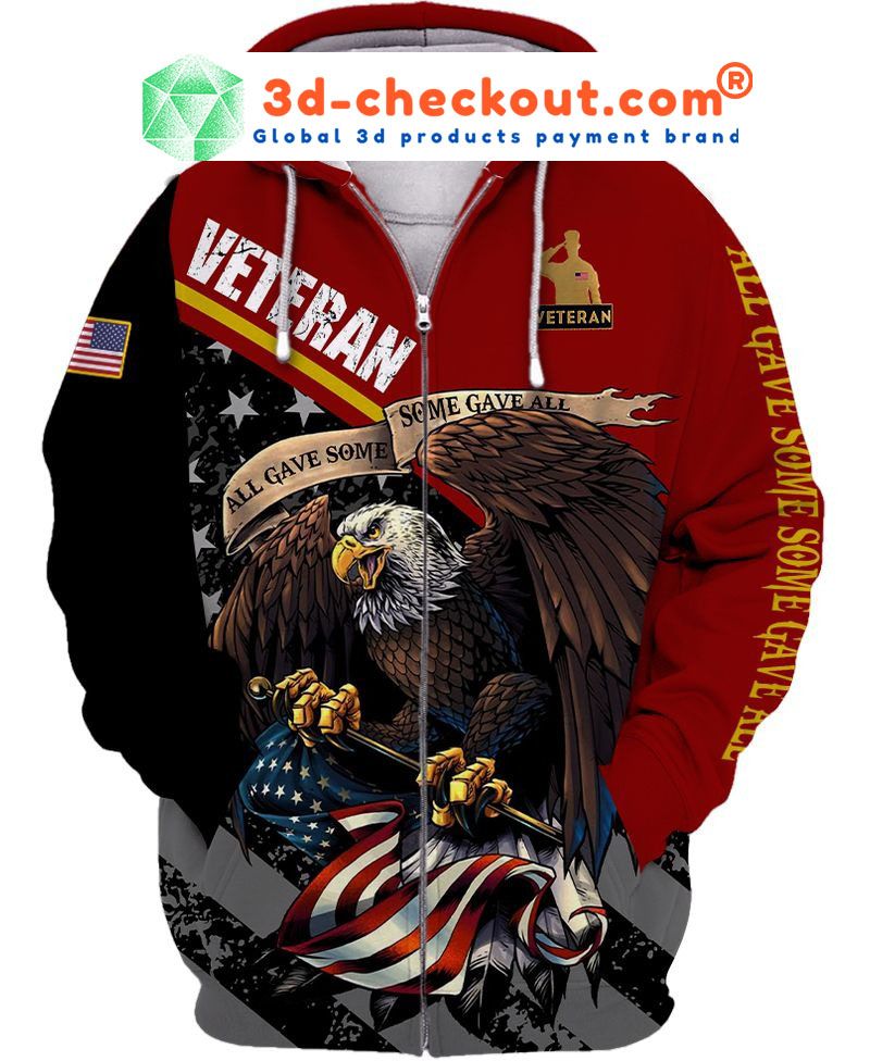 Veteran eagle American flag all game some gave all 3D hoodie