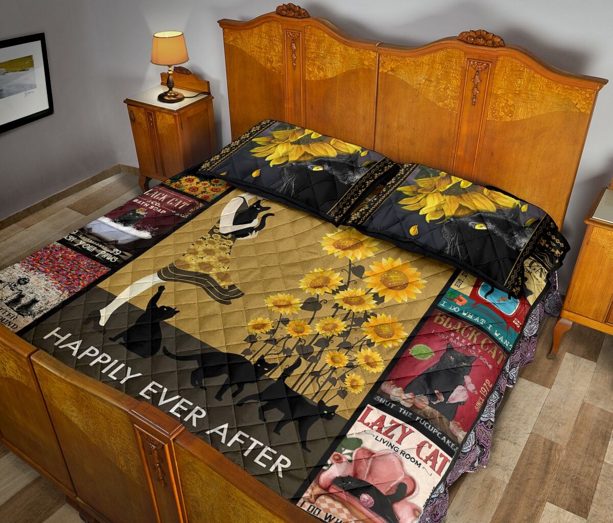 And she lived happily ever after with black cat quilt bedding set 4