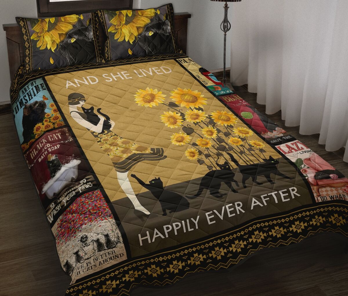 And she lived happily ever after with black cat quilt bedding set
