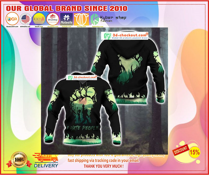 Bigfoot and Alien I Hate people green 3d hoodie 4