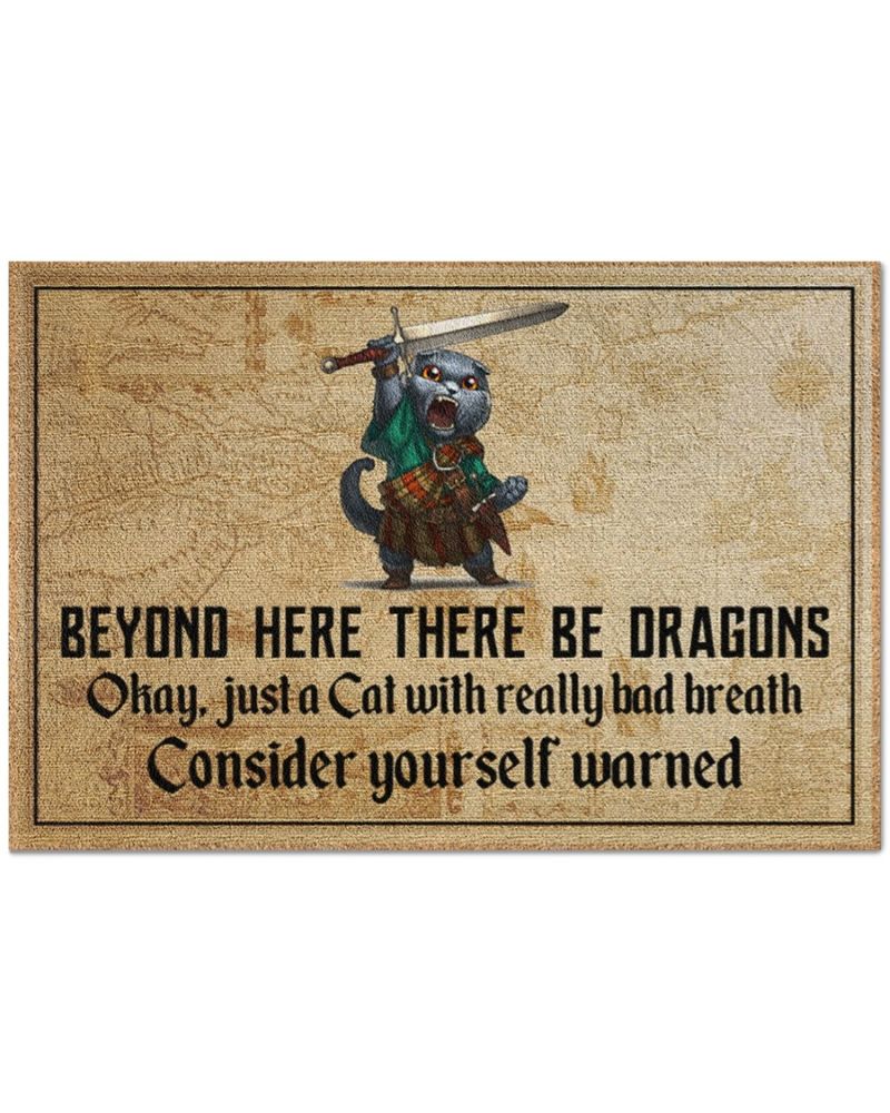 Cat beyond here there be dragons doormat