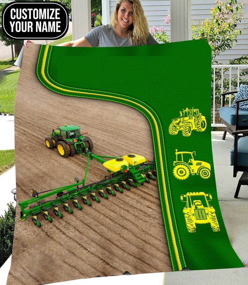 Green tractor farmer custom name blanket